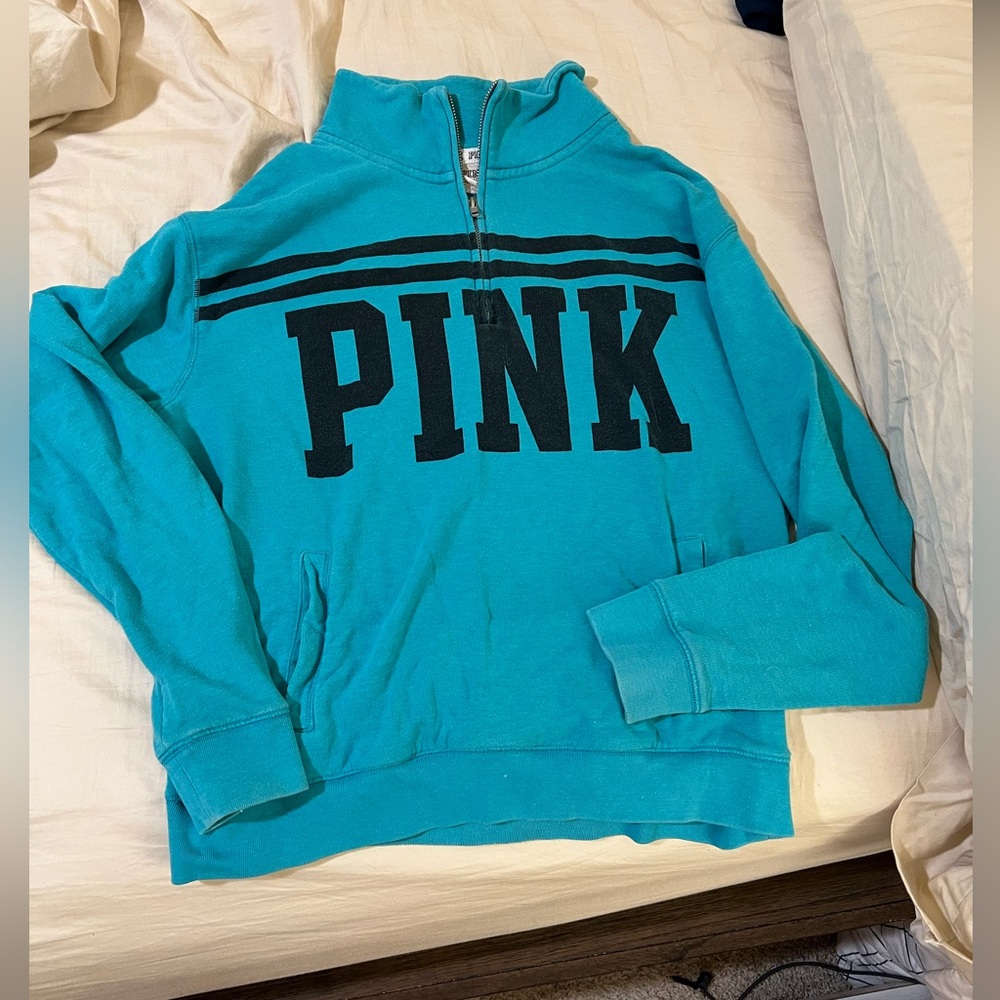 Vintage PINK Victoria’s Secret half zip. Teal color.
